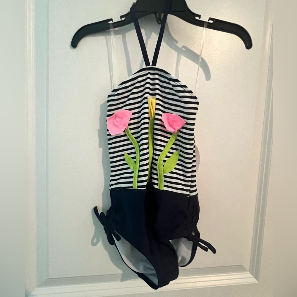 NWT Kate Mack Toddler Navy Stripes with Flowers One Piece Swimsuit, 4 - Picture 2 of 6